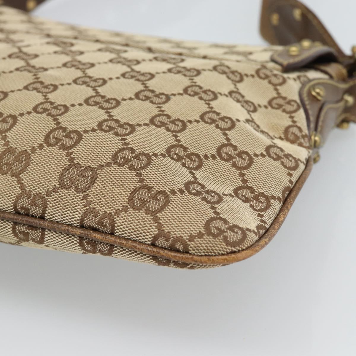 GUCCI Horsebit Shoulder Bag GG Canvas Beige Gold 144010 Auth 188928V