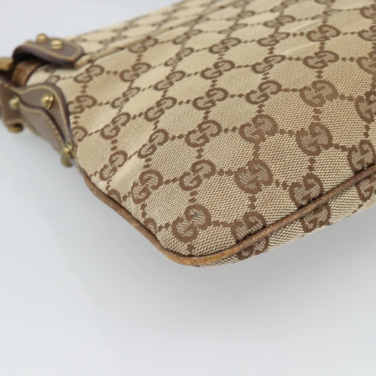 GUCCI Horsebit Shoulder Bag GG Canvas Beige Gold 144010 Auth 188928V