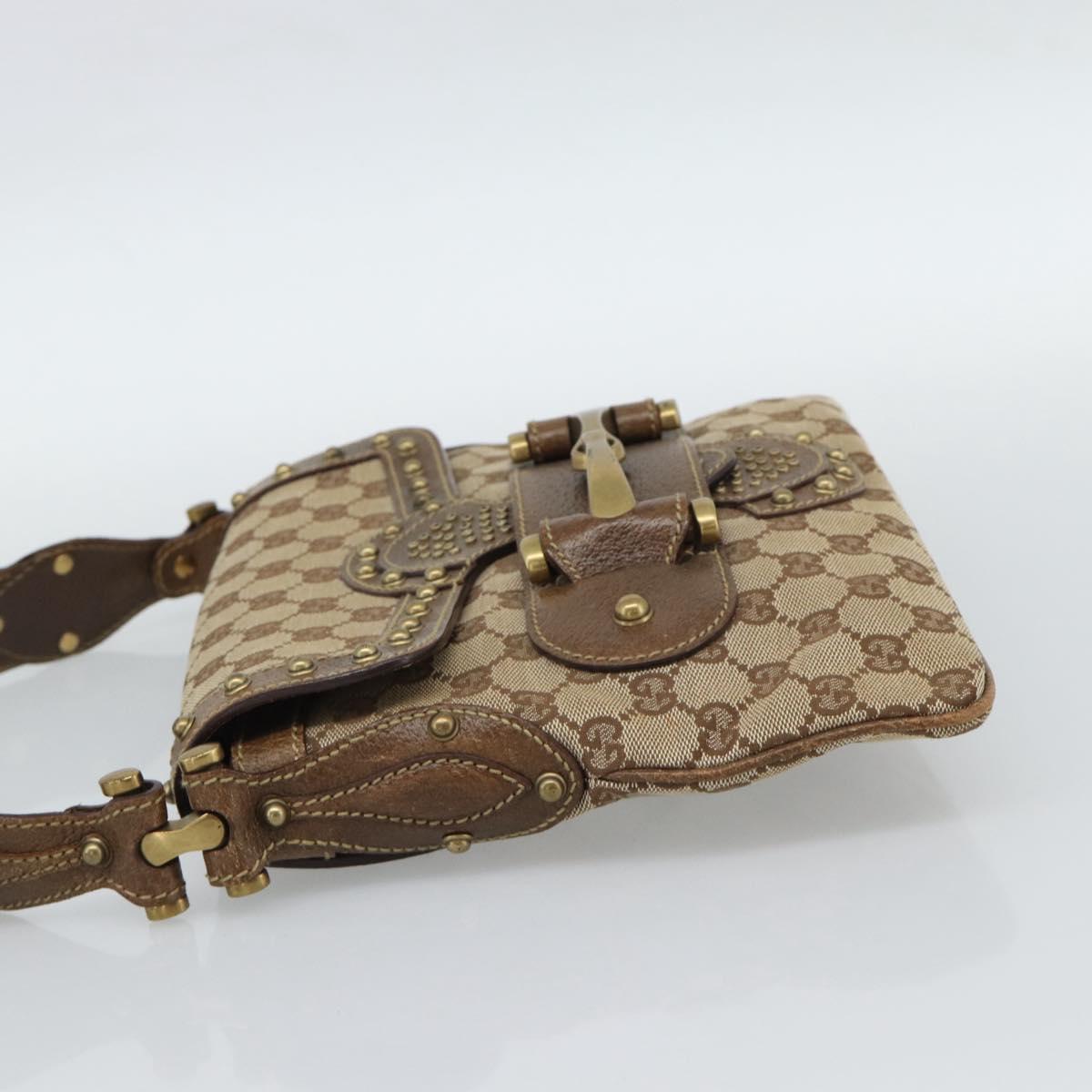 GUCCI Horsebit Shoulder Bag GG Canvas Beige Gold 144010 Auth 188928V