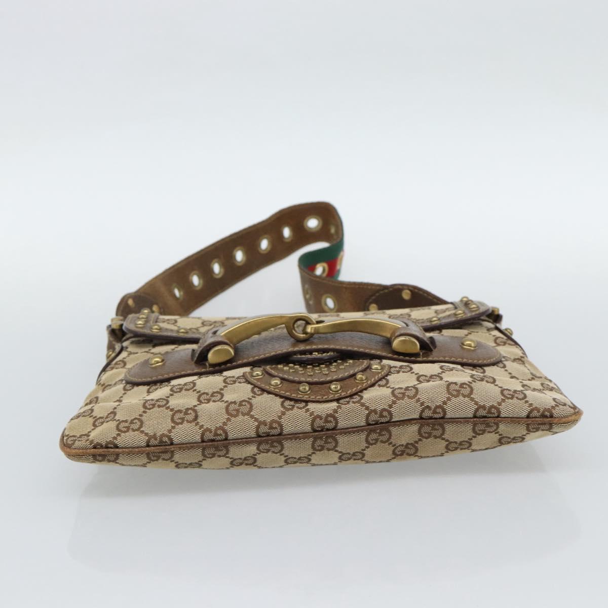 GUCCI Horsebit Shoulder Bag GG Canvas Beige Gold 144010 Auth 188928V