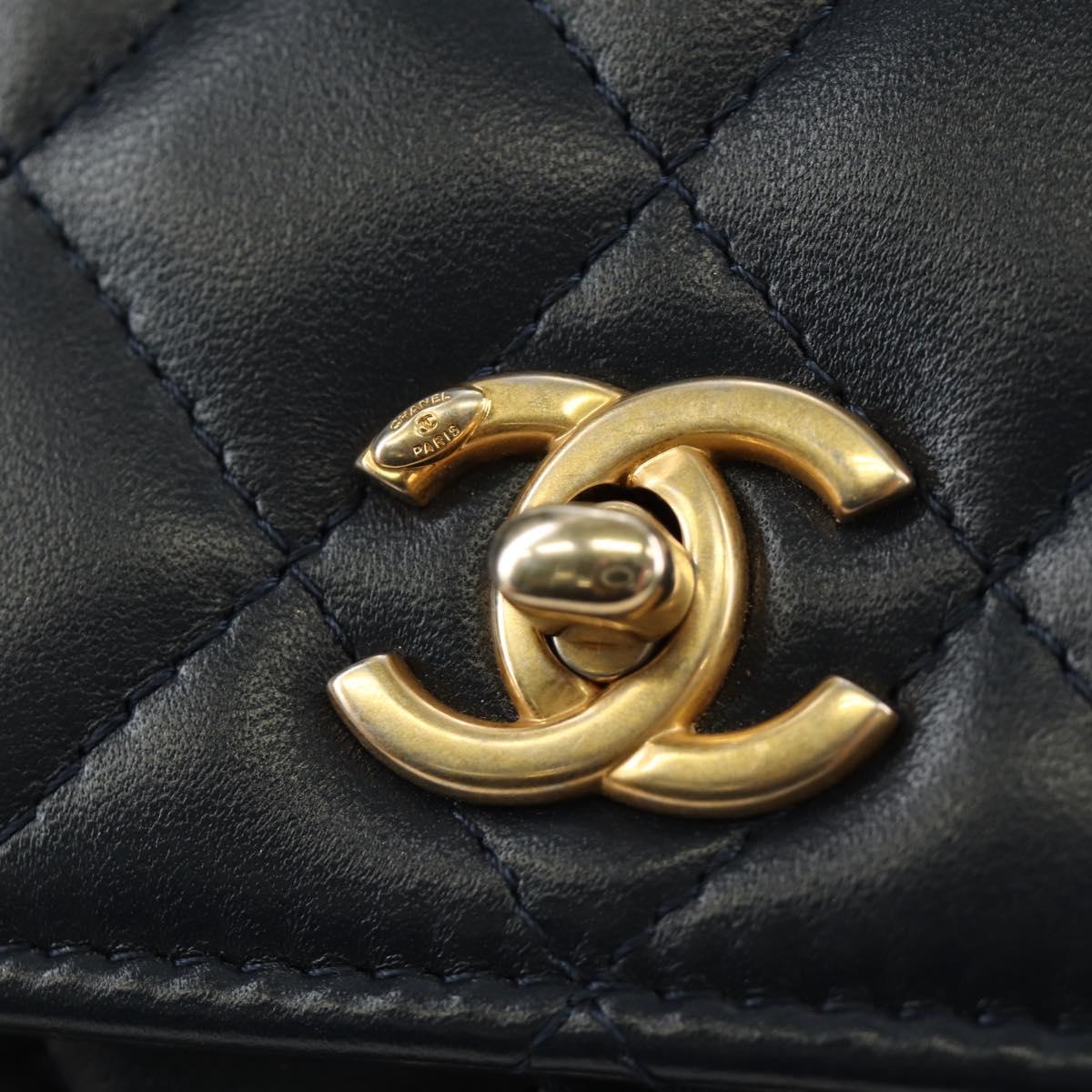 CHANEL Matelasse Chain Shoulder Bag Leather Navy Gold CC Auth 188933SAM