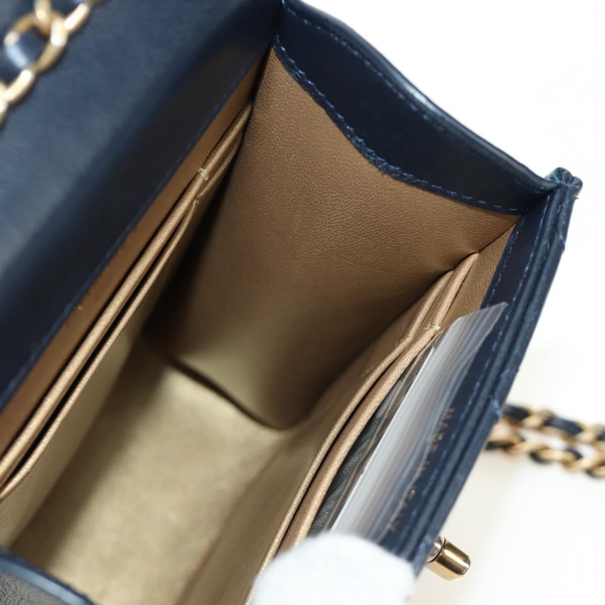 CHANEL Matelasse Chain Shoulder Bag Leather Navy Gold CC Auth 188933SAM