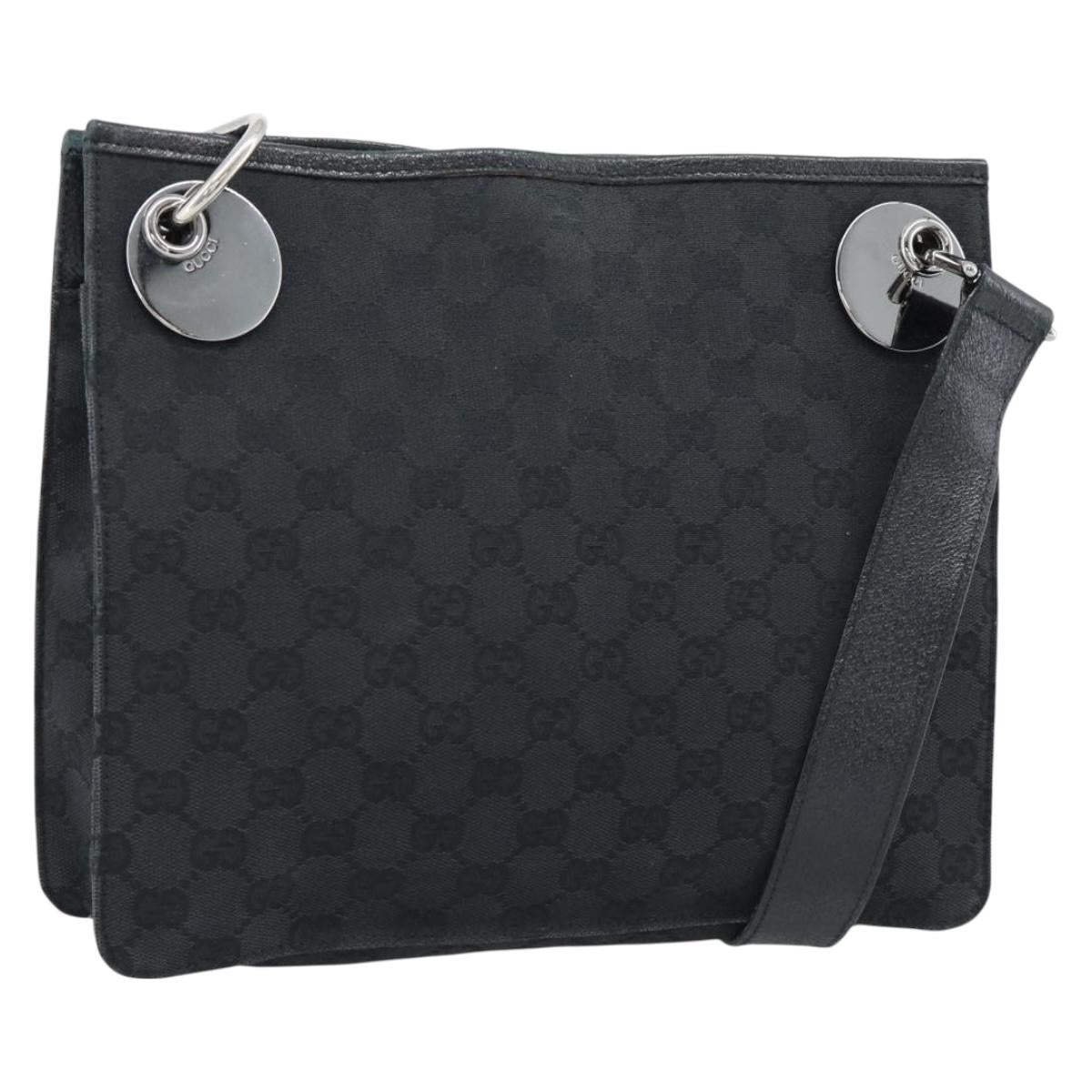 GUCCI GG Canvas Shoulder Bag Black Silver 120841 Auth 188960A