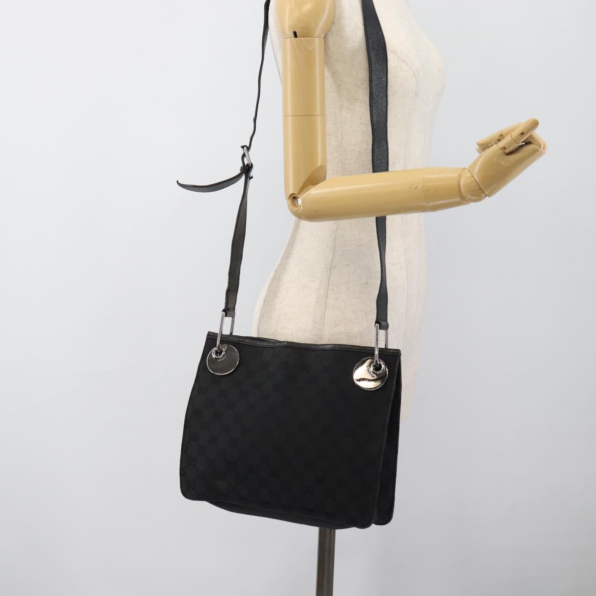 GUCCI GG Canvas Shoulder Bag Black Silver 120841 Auth 188960A
