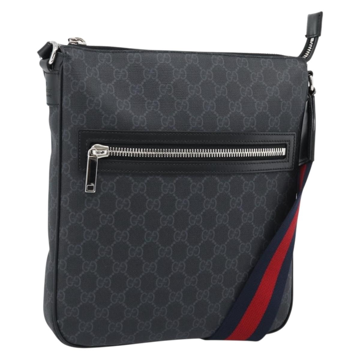 GUCCI GG Supreme Sherry Line Shoulder Bag PVC Black Silver 792081 Auth 188961