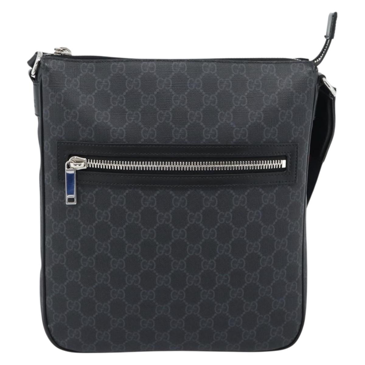 GUCCI GG Supreme Sherry Line Shoulder Bag PVC Black Silver 792081 Auth 188961