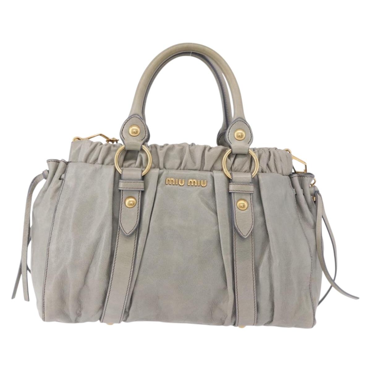 Miu Miu Hand Bag Leather 2way Light Blue Gold Auth 188963M