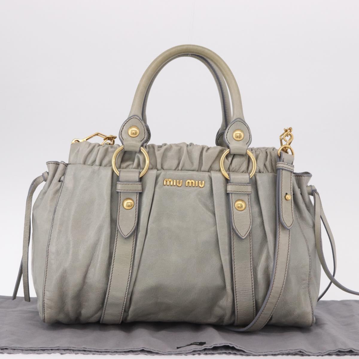 Miu Miu Hand Bag Leather 2way Light Blue Gold Auth 188963M