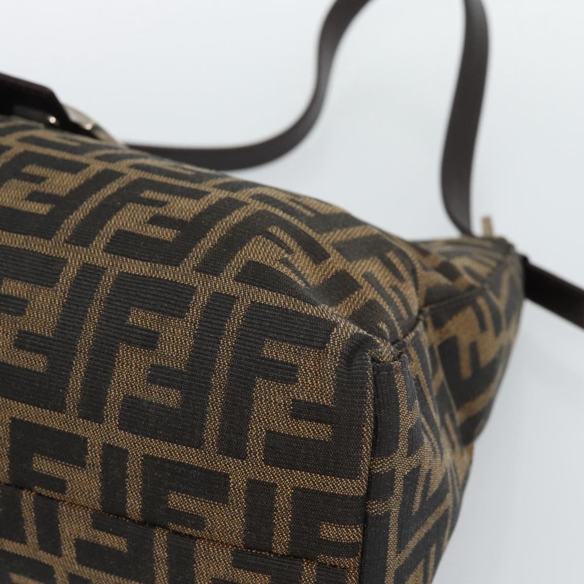 FENDI Zucca Canvas Mamma Baguette Shoulder Bag Black Brown Auth 188964V