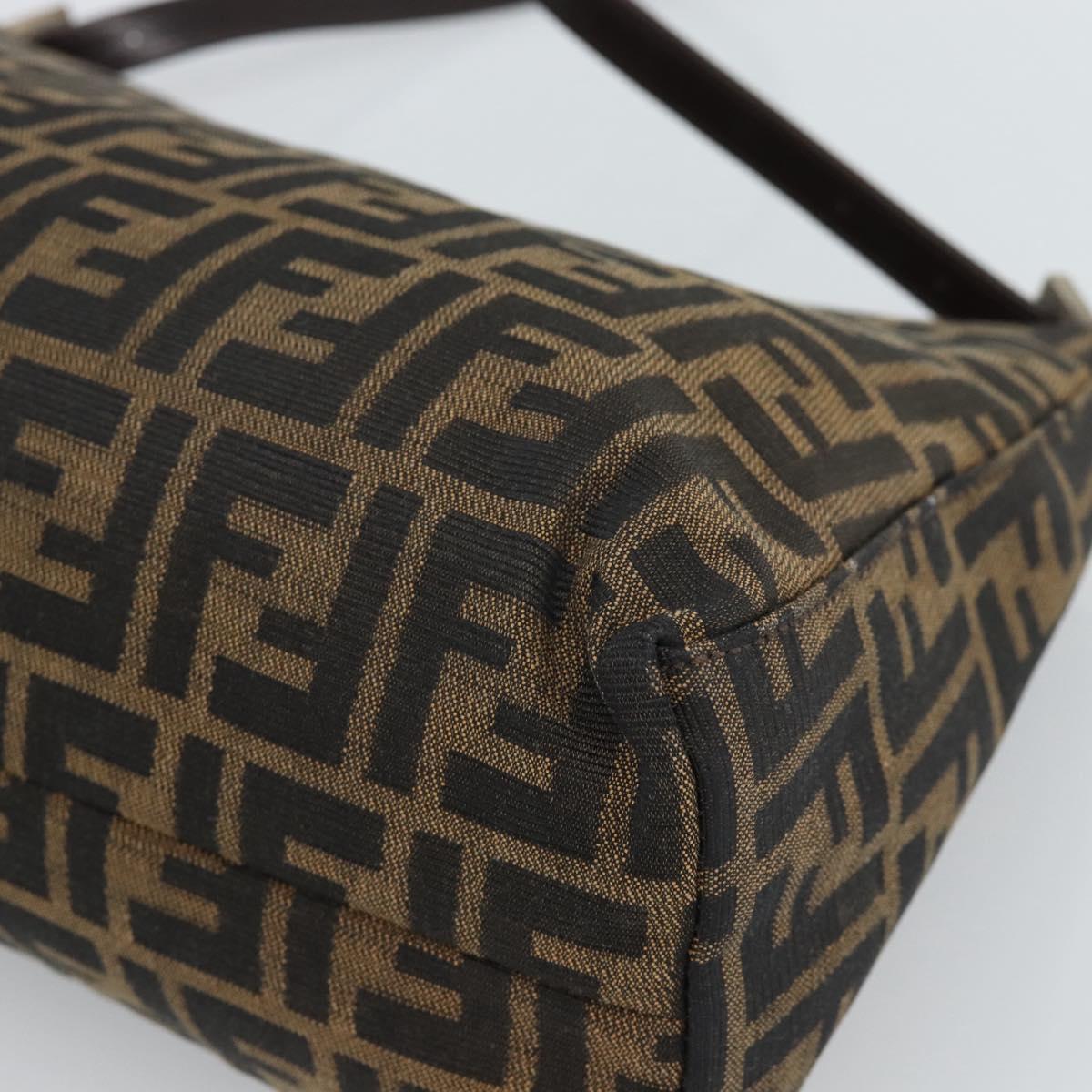 FENDI Zucca Canvas Mamma Baguette Shoulder Bag Black Brown Auth 188964V
