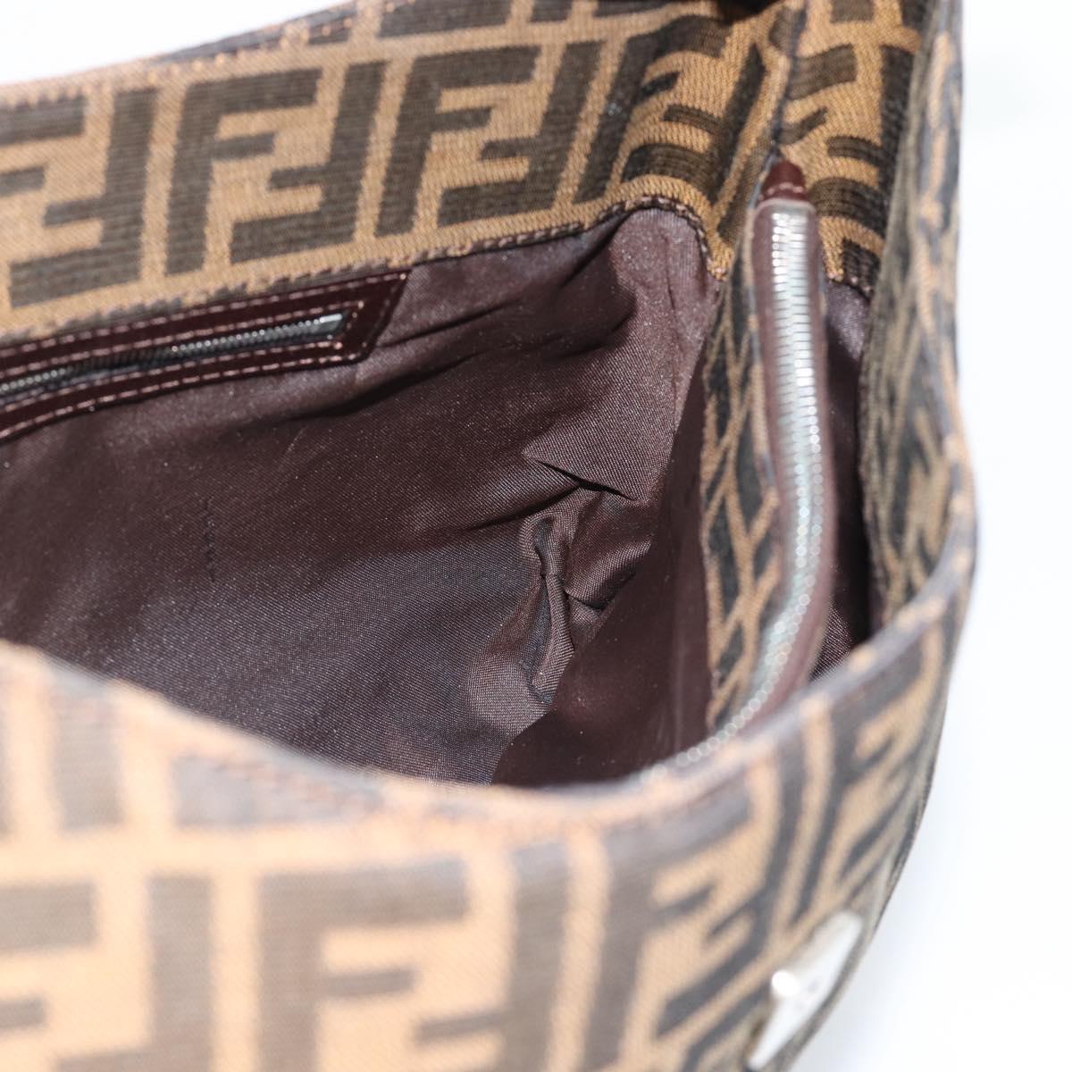 FENDI Zucca Canvas Mamma Baguette Shoulder Bag Black Brown Auth 188964V