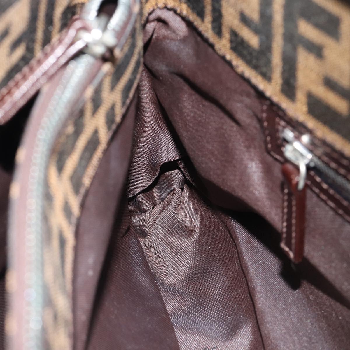 FENDI Zucca Canvas Mamma Baguette Shoulder Bag Black Brown Auth 188964V
