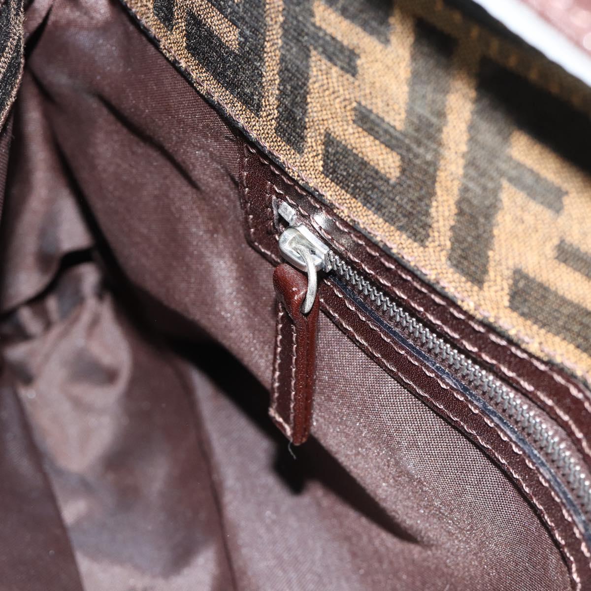 FENDI Zucca Canvas Mamma Baguette Shoulder Bag Black Brown Auth 188964V