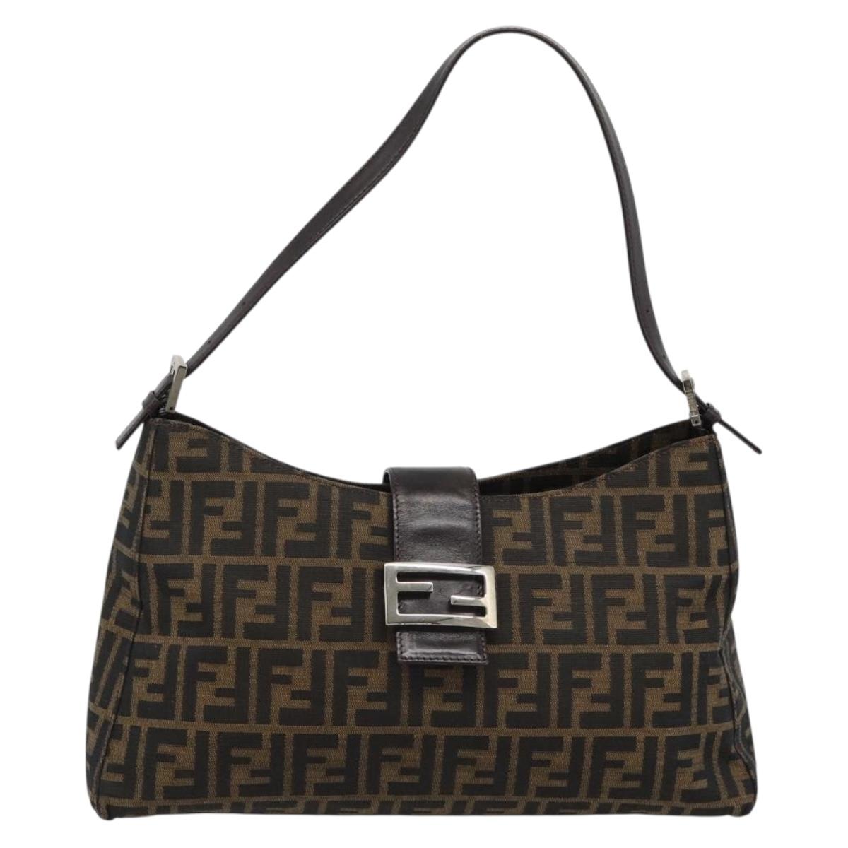 FENDI Zucca Canvas Mamma Baguette Shoulder Bag Black Brown Auth 188964V