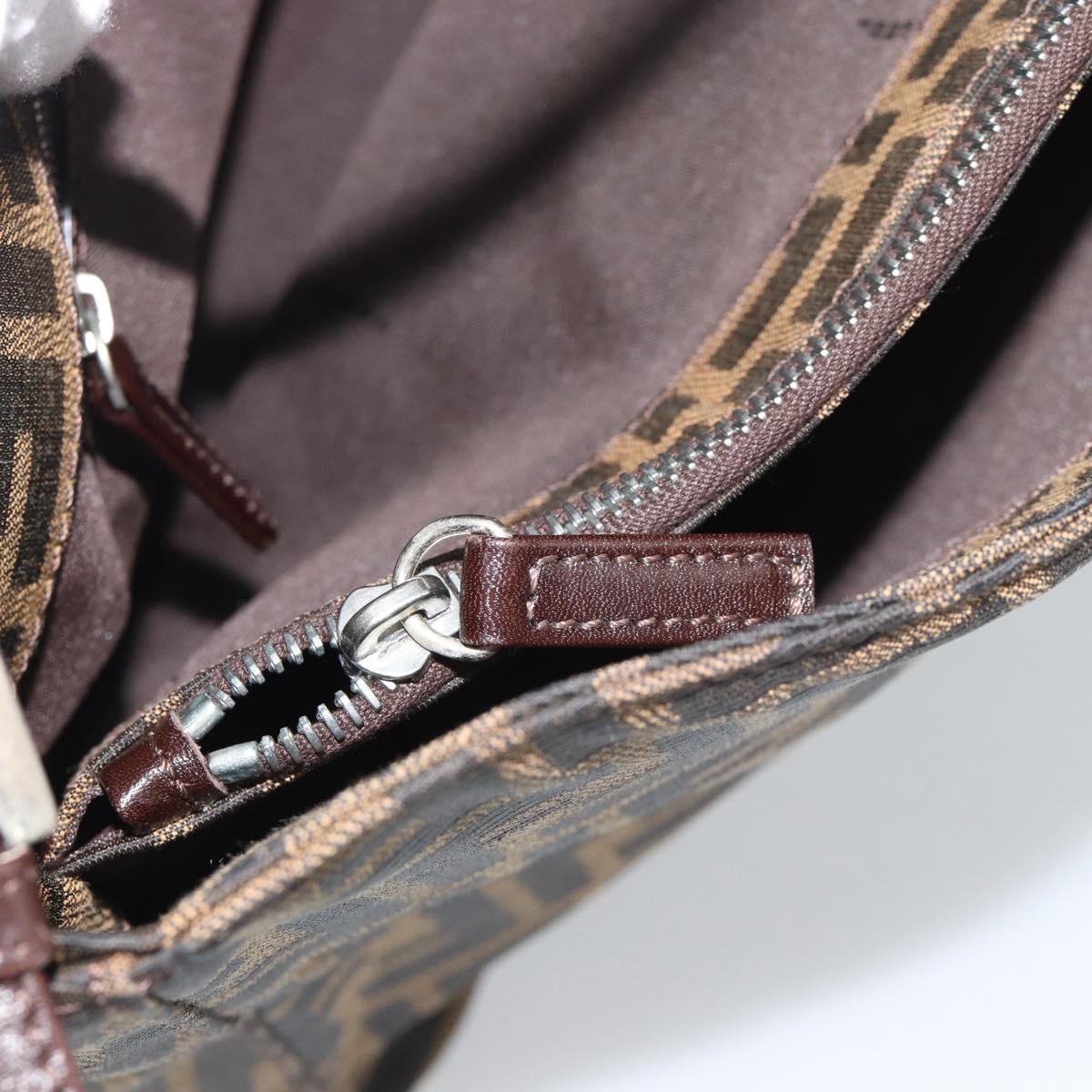 FENDI Zucca Canvas Mamma Baguette Shoulder Bag Black Brown Auth 188964V