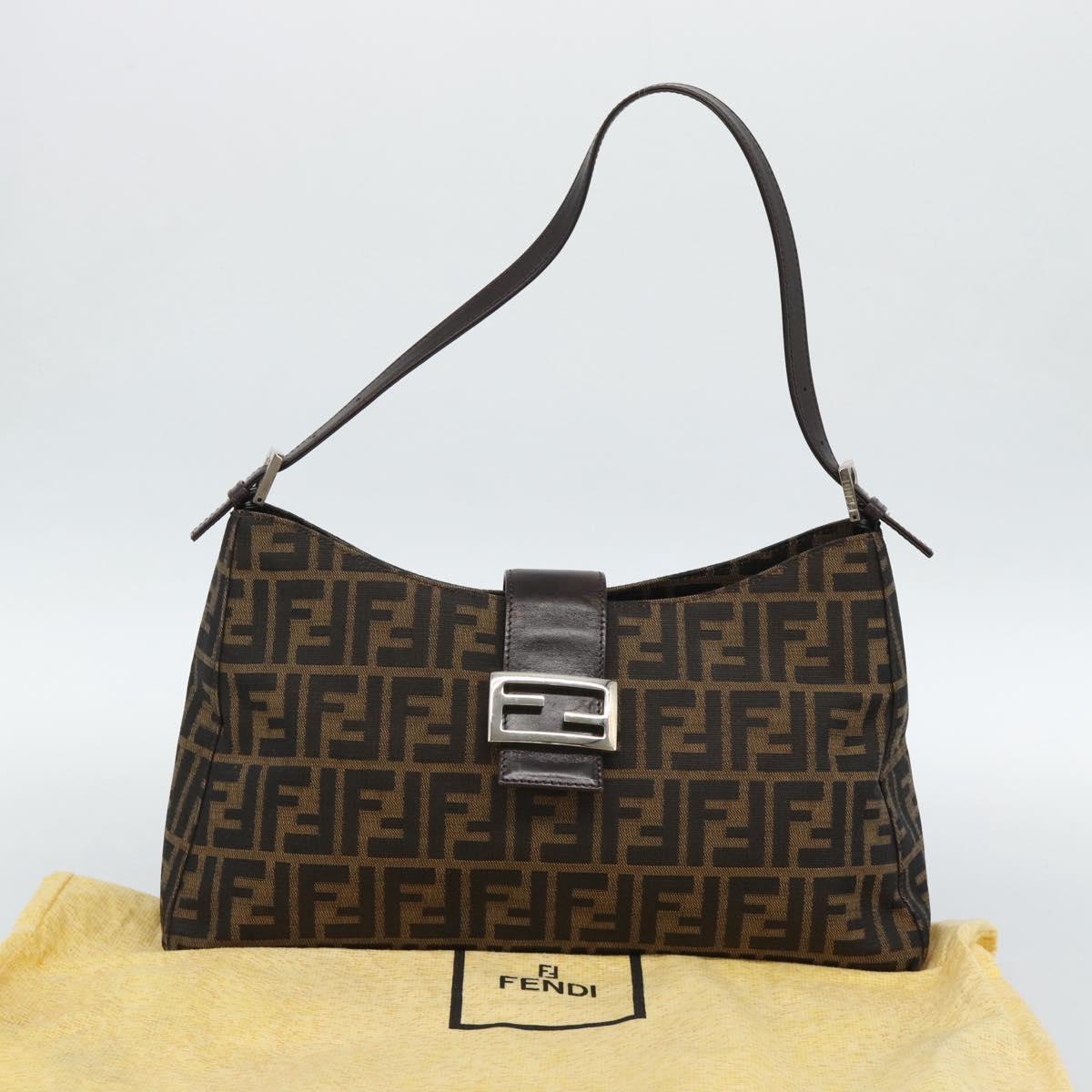 FENDI Zucca Canvas Mamma Baguette Shoulder Bag Black Brown Auth 188964V