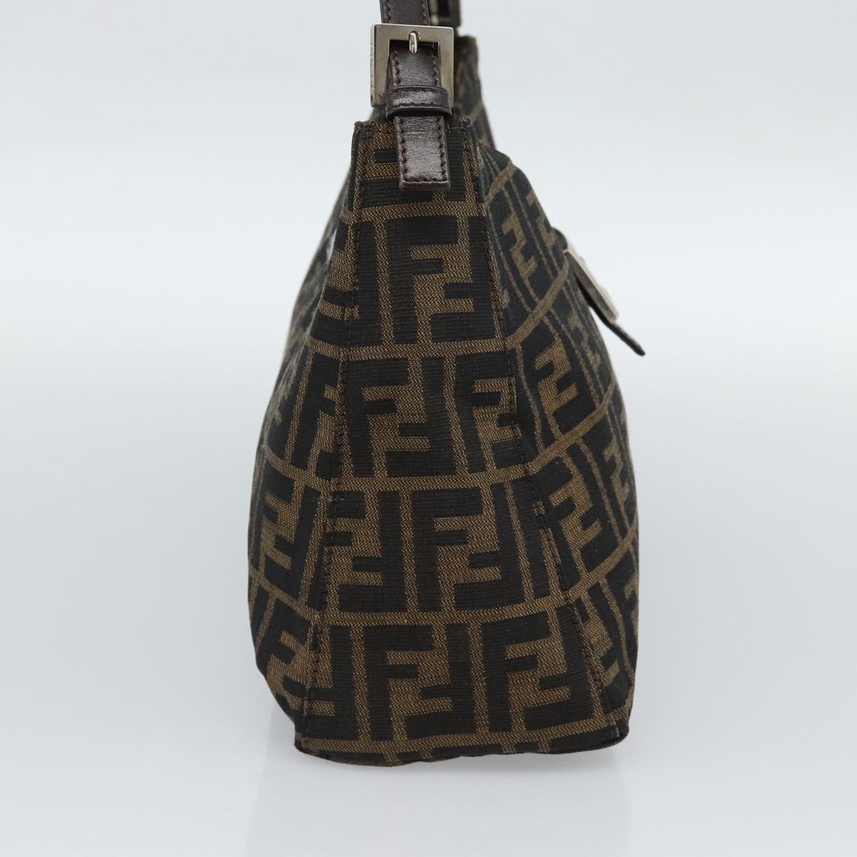 FENDI Zucca Canvas Mamma Baguette Shoulder Bag Black Brown Auth 188964V