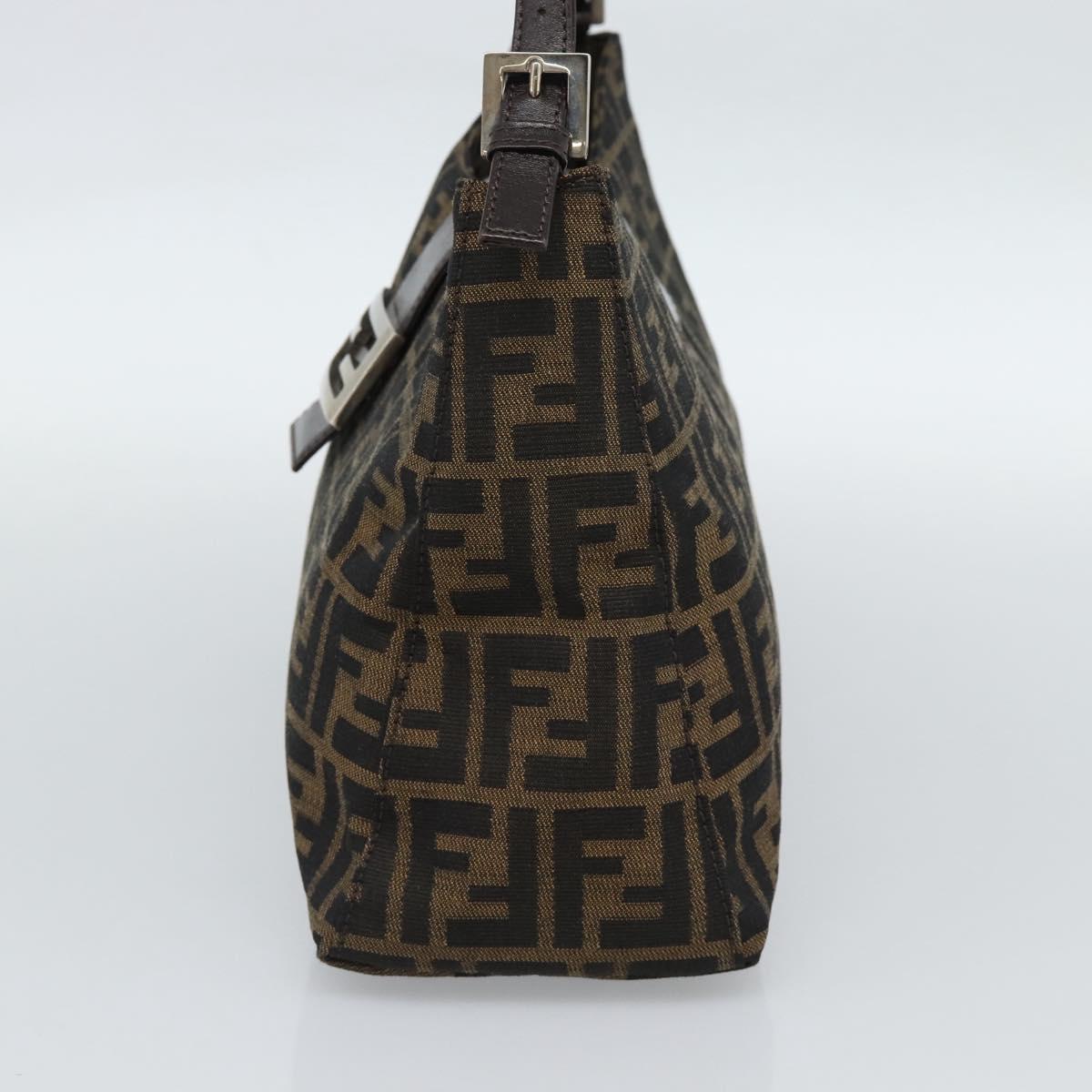 FENDI Zucca Canvas Mamma Baguette Shoulder Bag Black Brown Auth 188964V