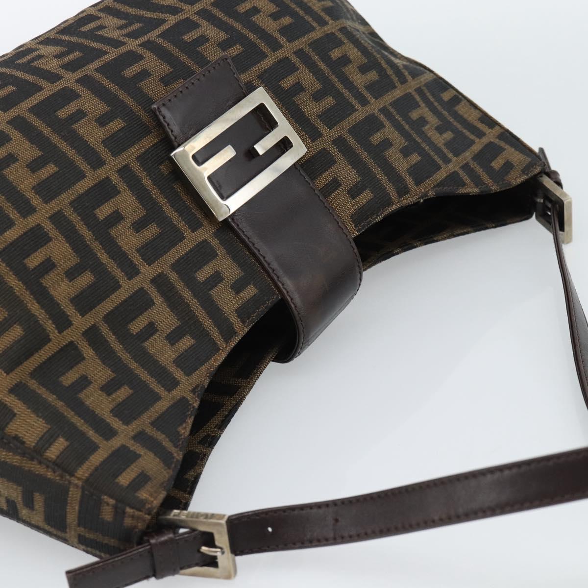 FENDI Zucca Canvas Mamma Baguette Shoulder Bag Black Brown Auth 188964V