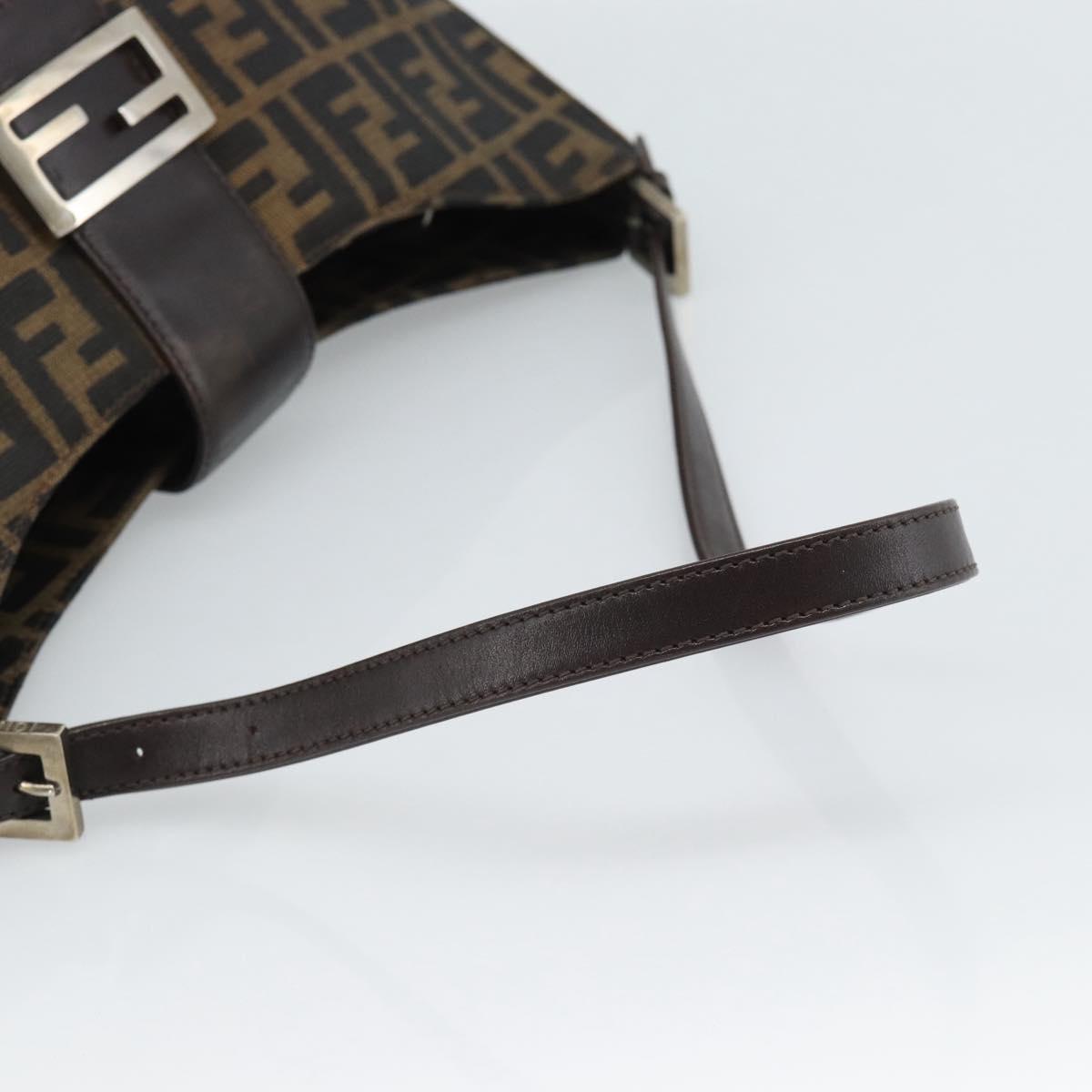 FENDI Zucca Canvas Mamma Baguette Shoulder Bag Black Brown Auth 188964V