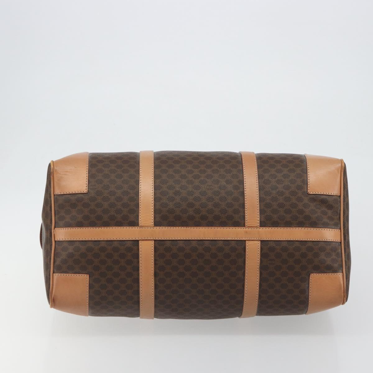 CELINE Macadam Canvas Boston Bag PVC Leather Brown Gold Auth 188967A