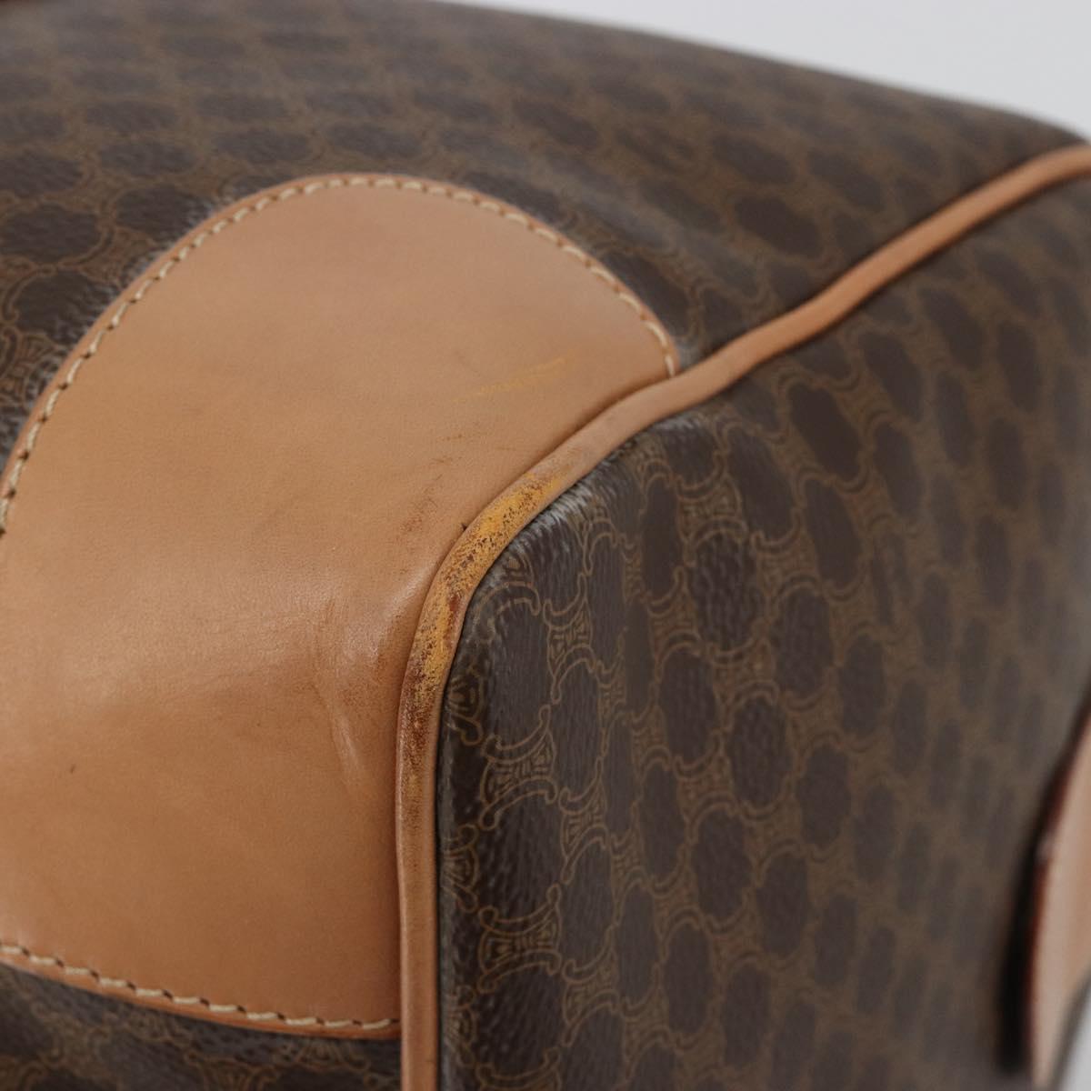 CELINE Macadam Canvas Boston Bag PVC Leather Brown Gold Auth 188967A