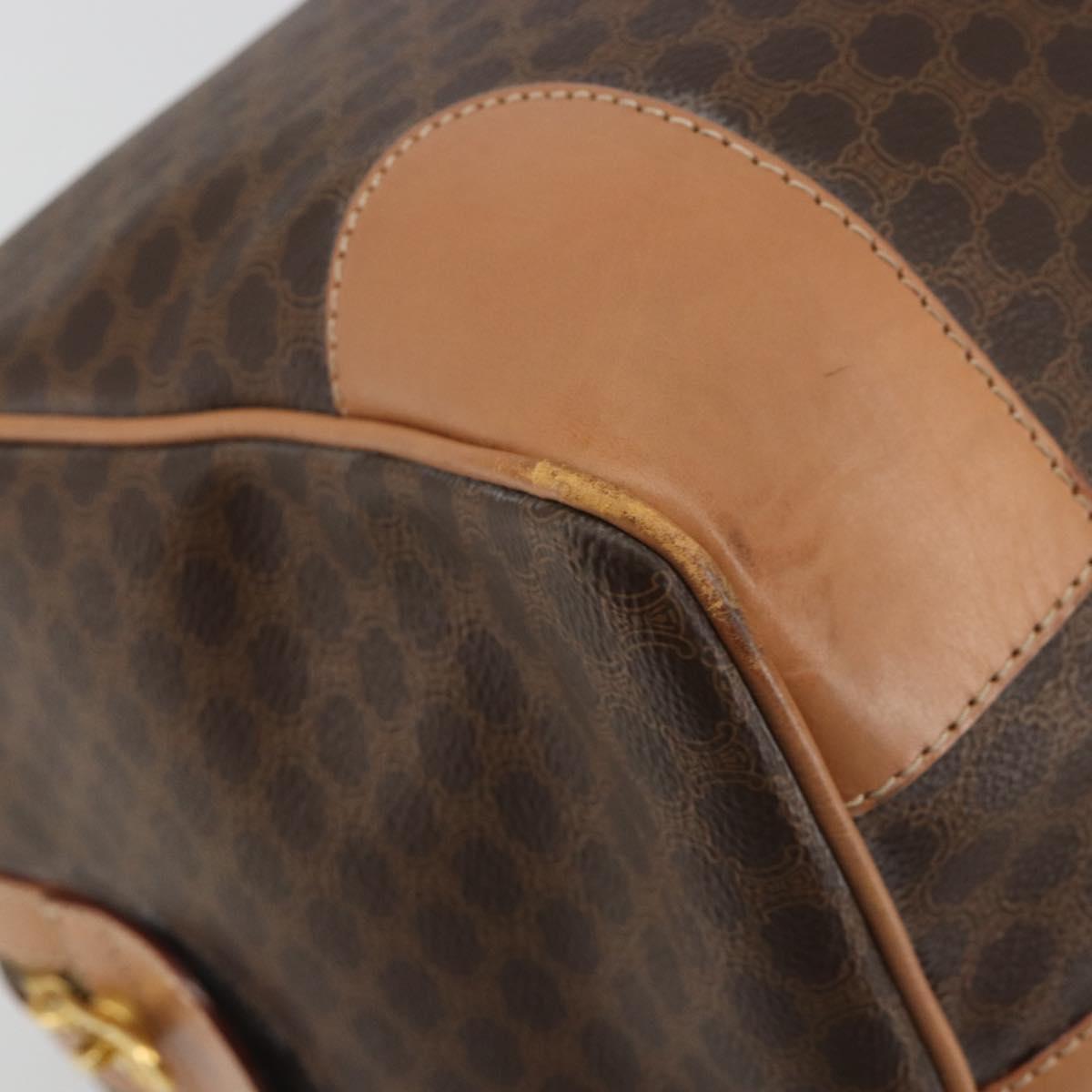 CELINE Macadam Canvas Boston Bag PVC Leather Brown Gold Auth 188967A
