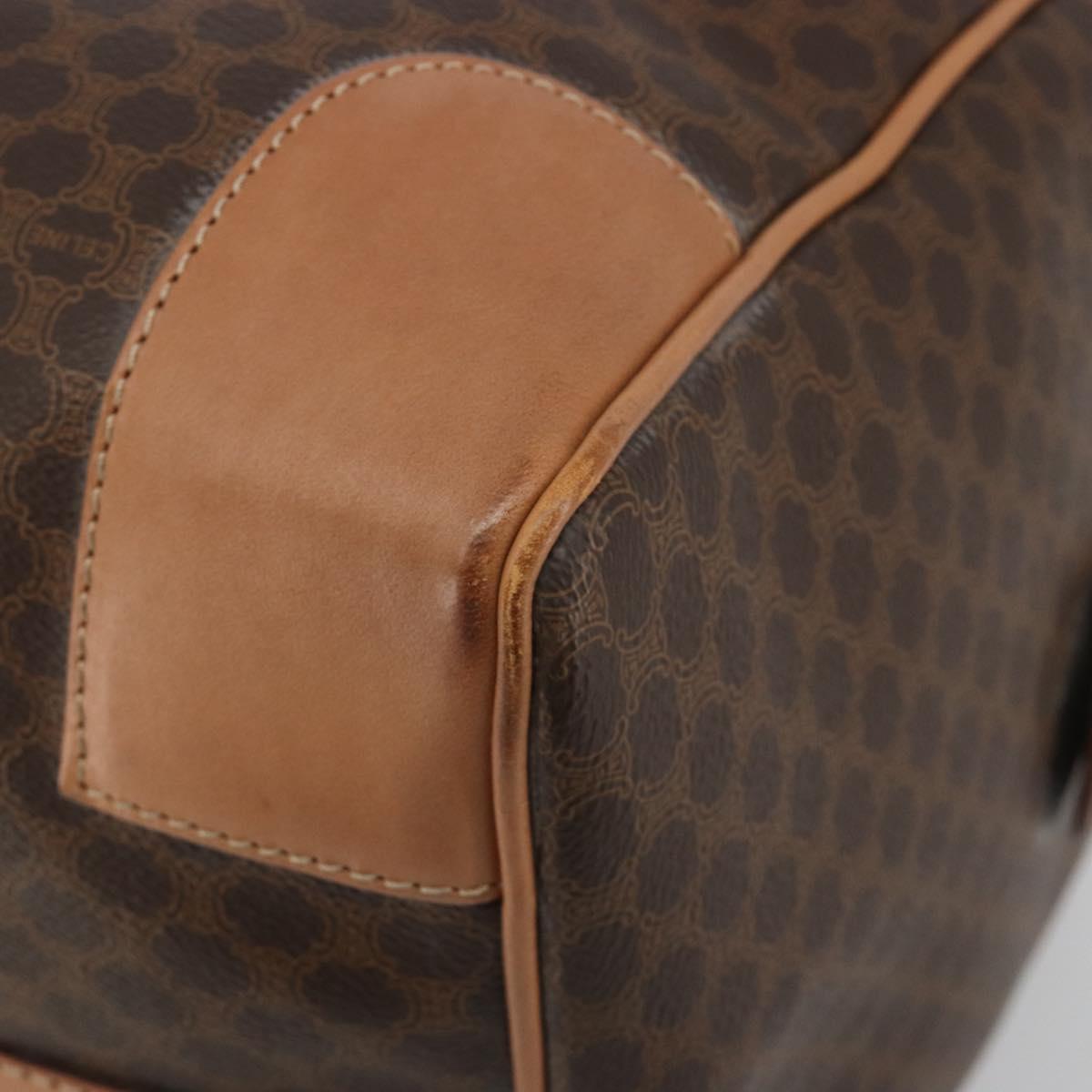 CELINE Macadam Canvas Boston Bag PVC Leather Brown Gold Auth 188967A