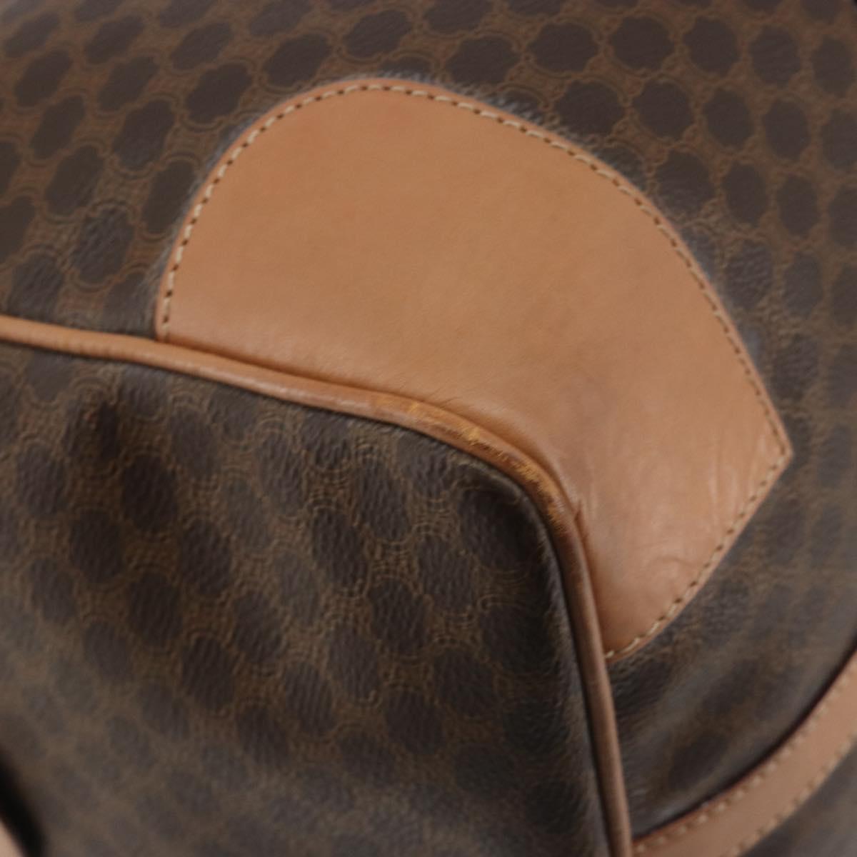 CELINE Macadam Canvas Boston Bag PVC Leather Brown Gold Auth 188967A