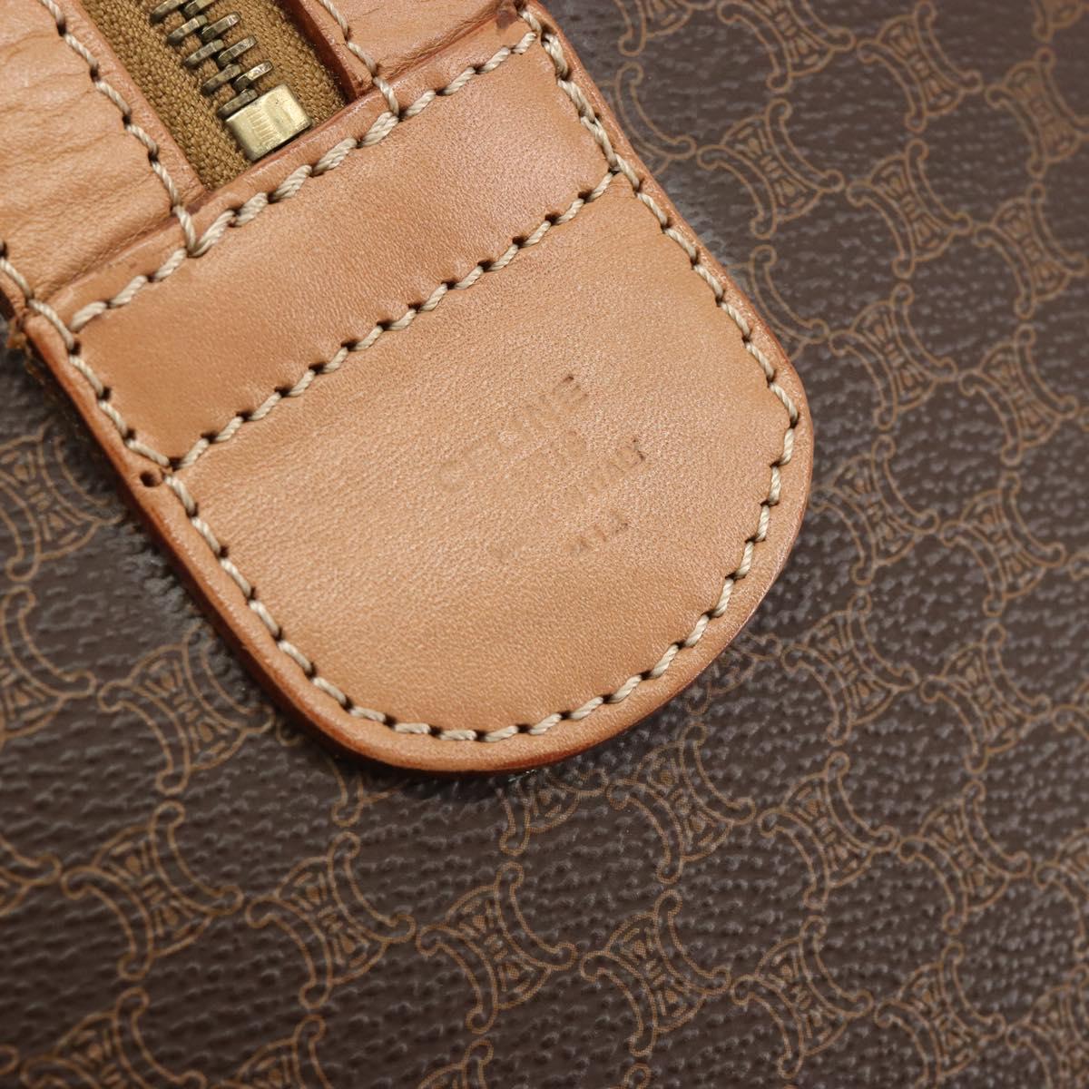 CELINE Macadam Canvas Boston Bag PVC Leather Brown Gold Auth 188967A