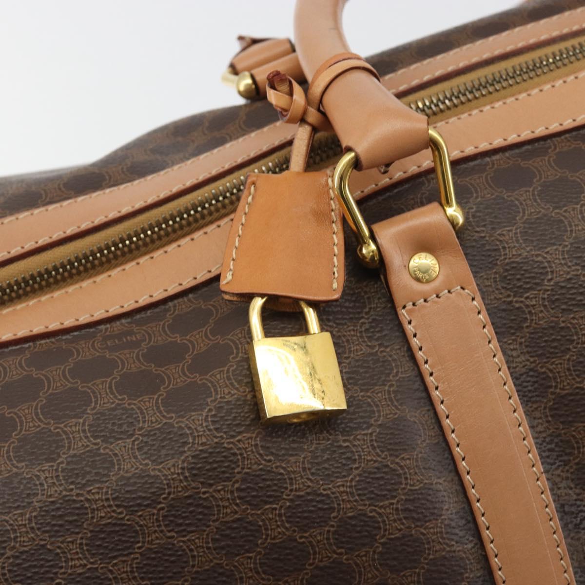 CELINE Macadam Canvas Boston Bag PVC Leather Brown Gold Auth 188967A