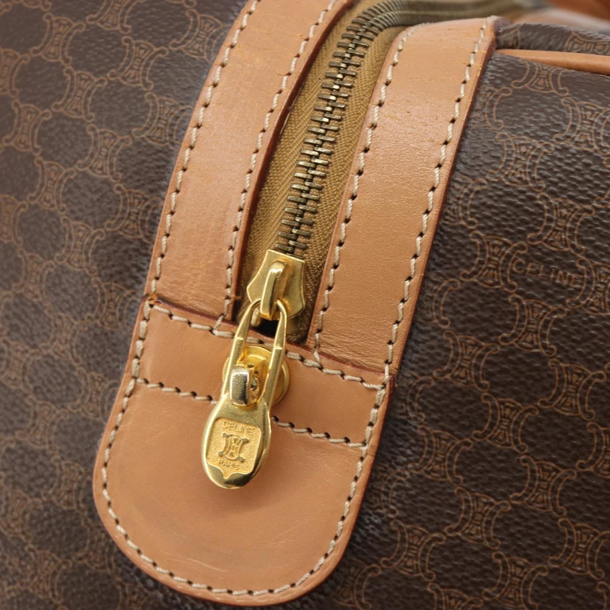 CELINE Macadam Canvas Boston Bag PVC Leather Brown Gold Auth 188967A