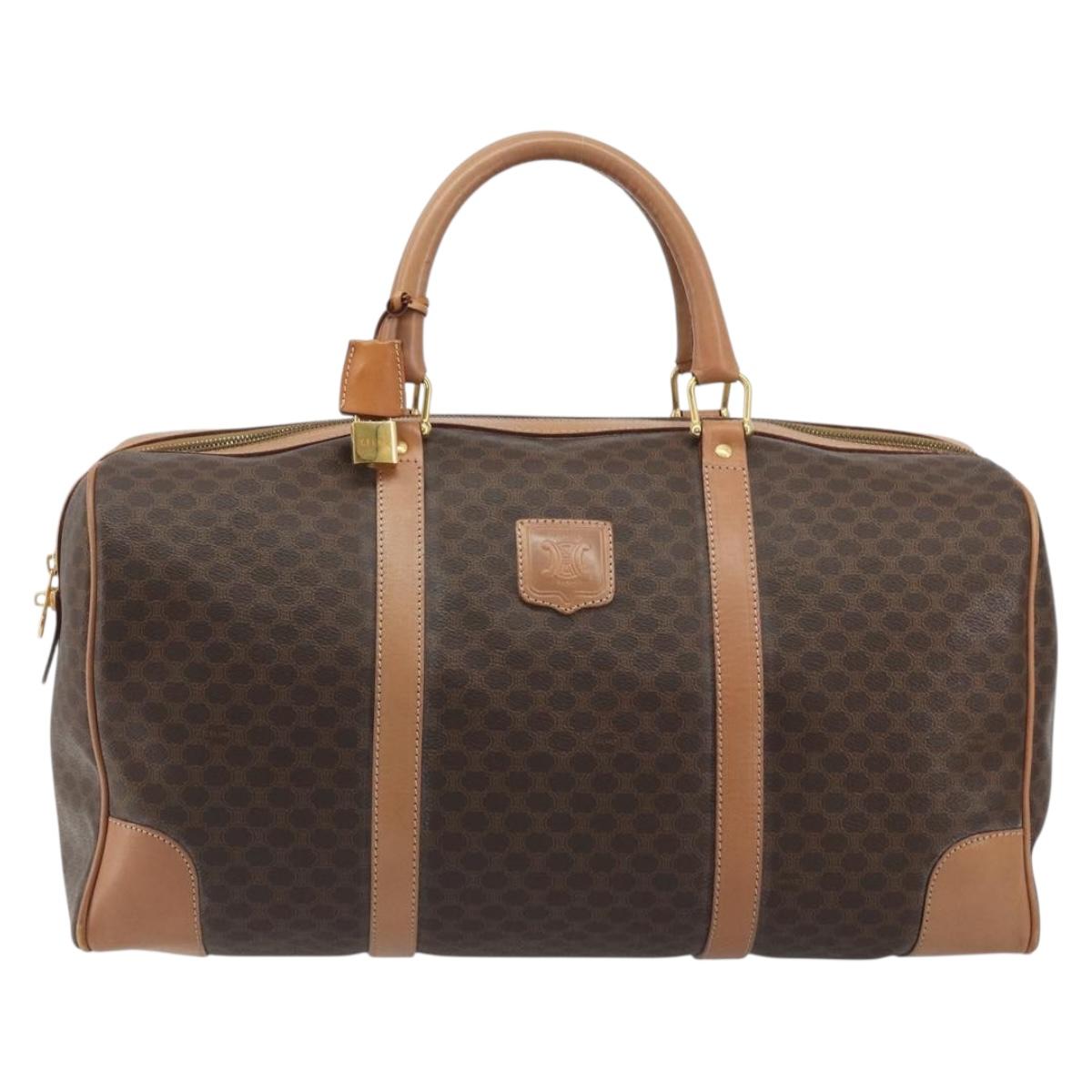 CELINE Macadam Canvas Boston Bag PVC Leather Brown Gold Auth 188967A