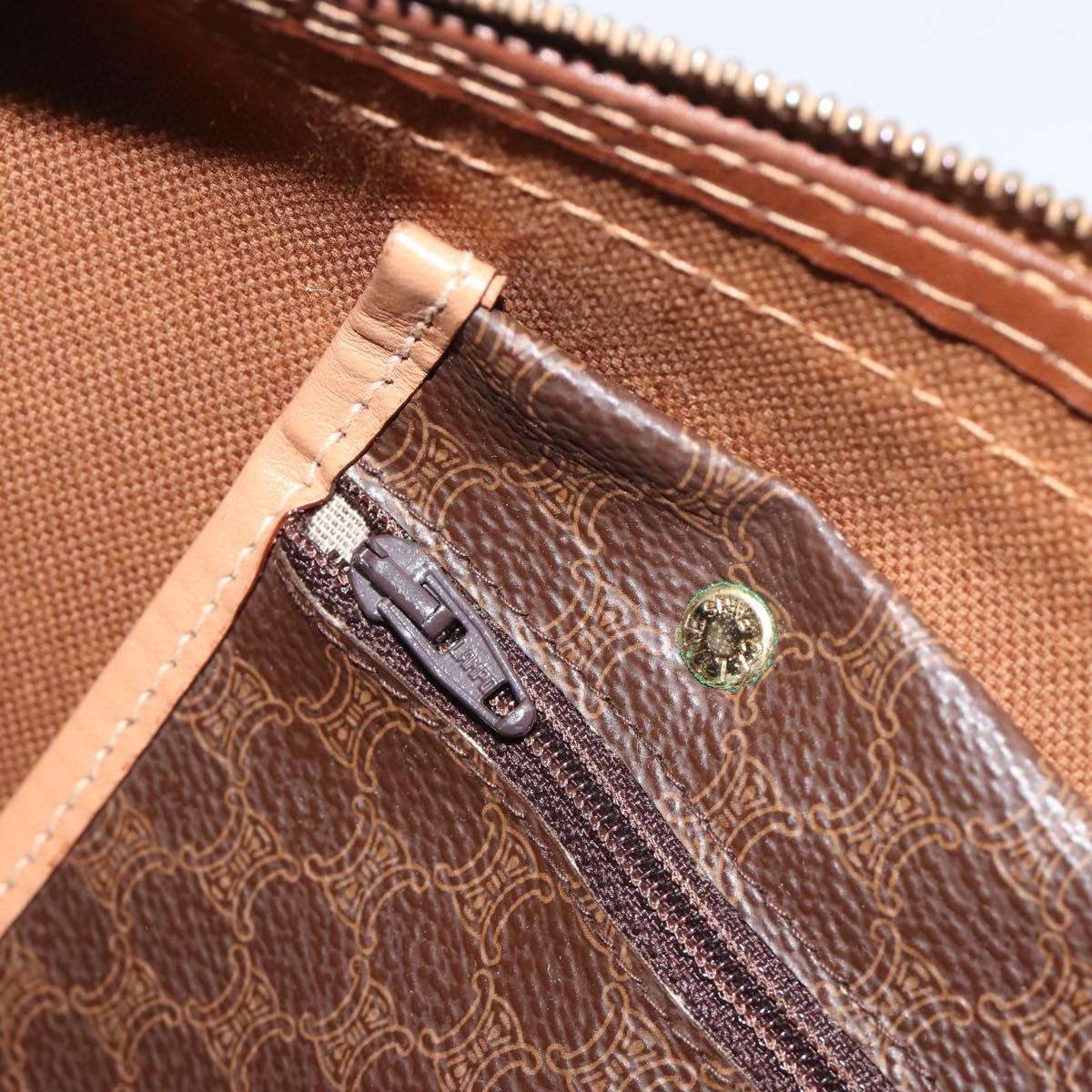 CELINE Macadam Canvas Boston Bag PVC Leather Brown Gold Auth 188967A