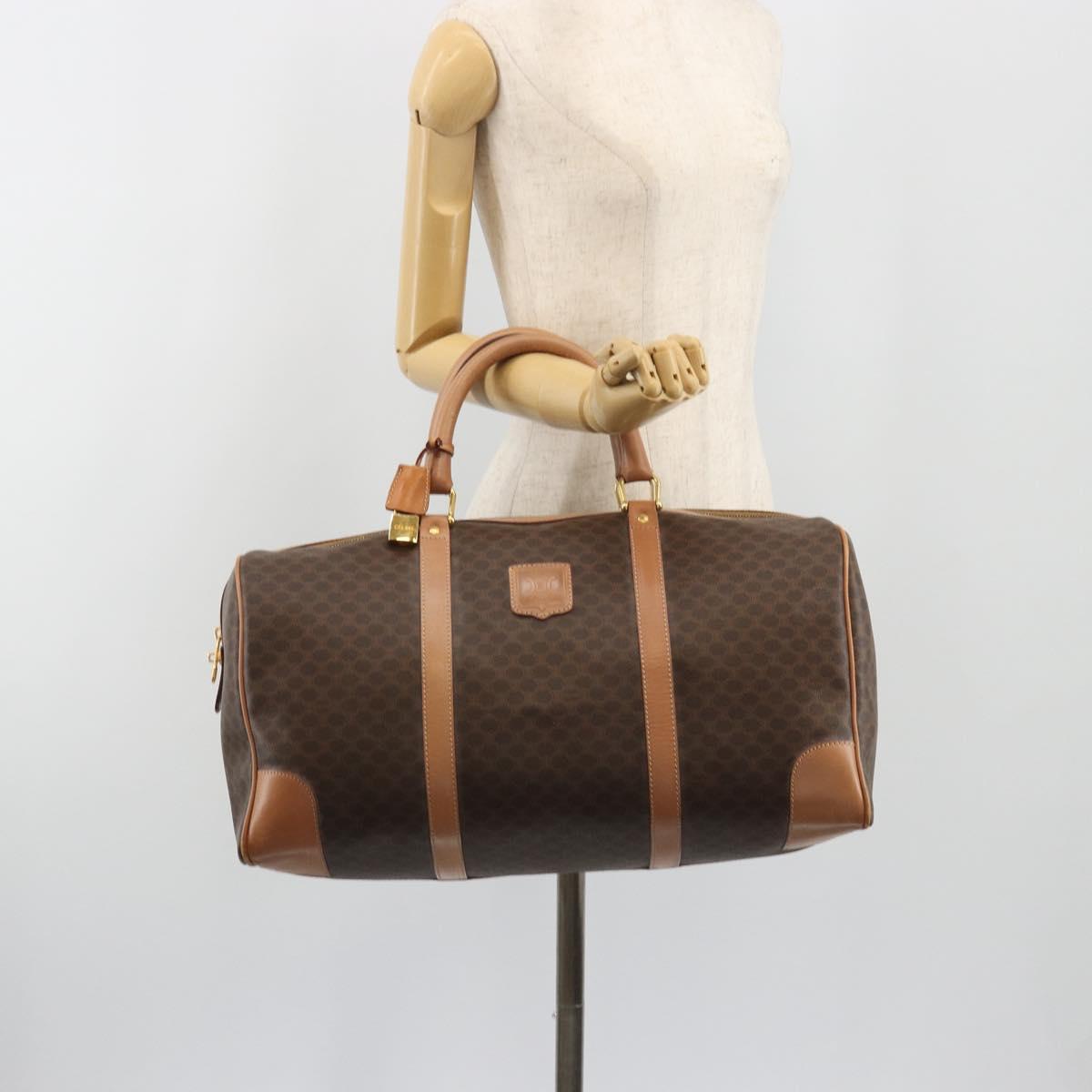 CELINE Macadam Canvas Boston Bag PVC Leather Brown Gold Auth 188967A