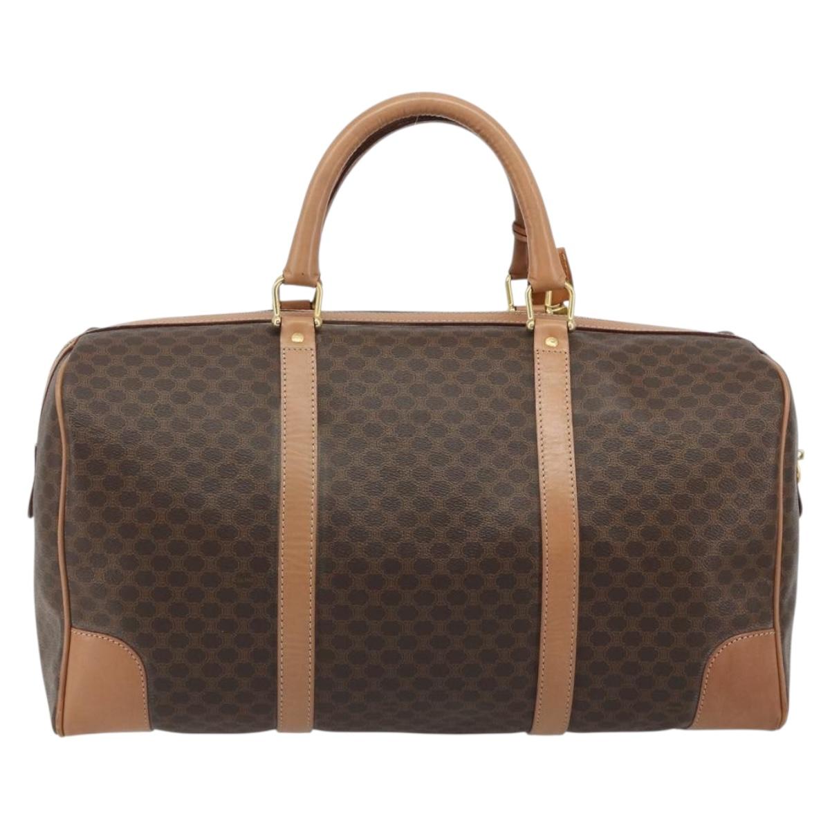 CELINE Macadam Canvas Boston Bag PVC Leather Brown Gold Auth 188967A