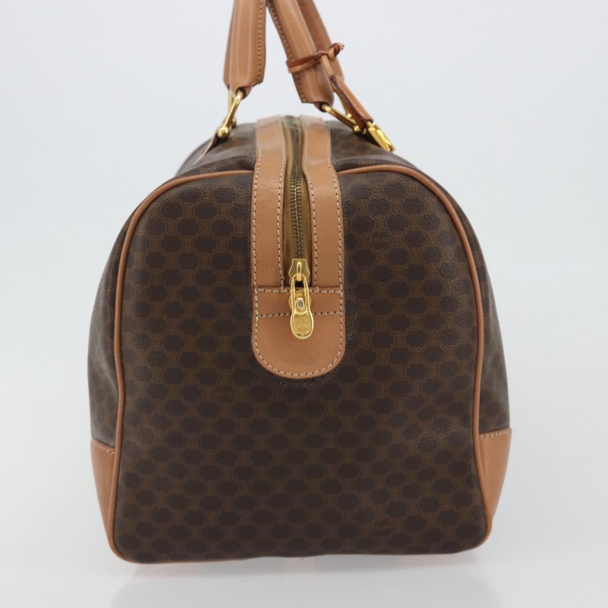 CELINE Macadam Canvas Boston Bag PVC Leather Brown Gold Auth 188967A