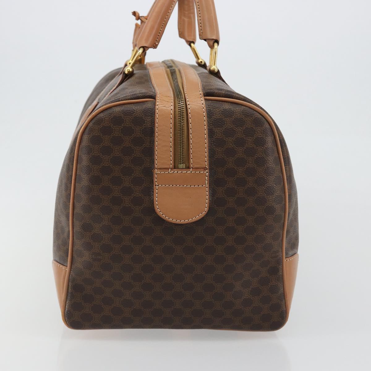 CELINE Macadam Canvas Boston Bag PVC Leather Brown Gold Auth 188967A