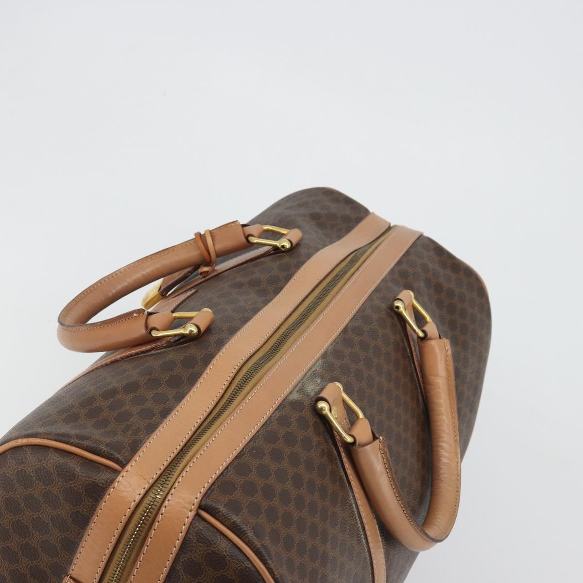 CELINE Macadam Canvas Boston Bag PVC Leather Brown Gold Auth 188967A