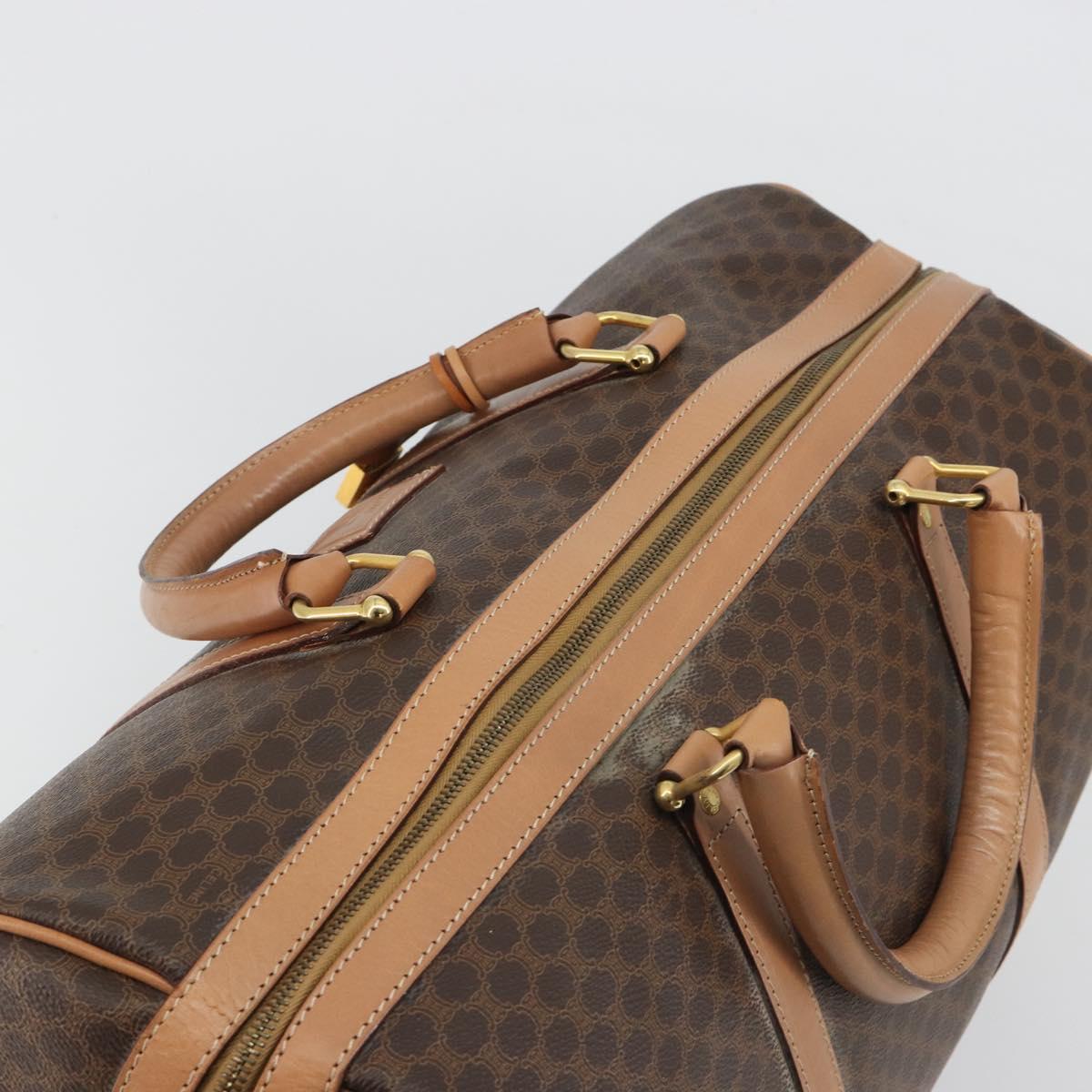 CELINE Macadam Canvas Boston Bag PVC Leather Brown Gold Auth 188967A