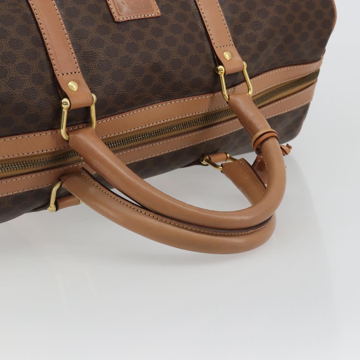 CELINE Macadam Canvas Boston Bag PVC Leather Brown Gold Auth 188967A