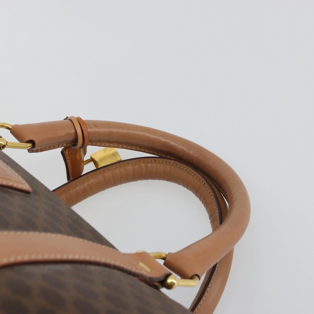 CELINE Macadam Canvas Boston Bag PVC Leather Brown Gold Auth 188967A