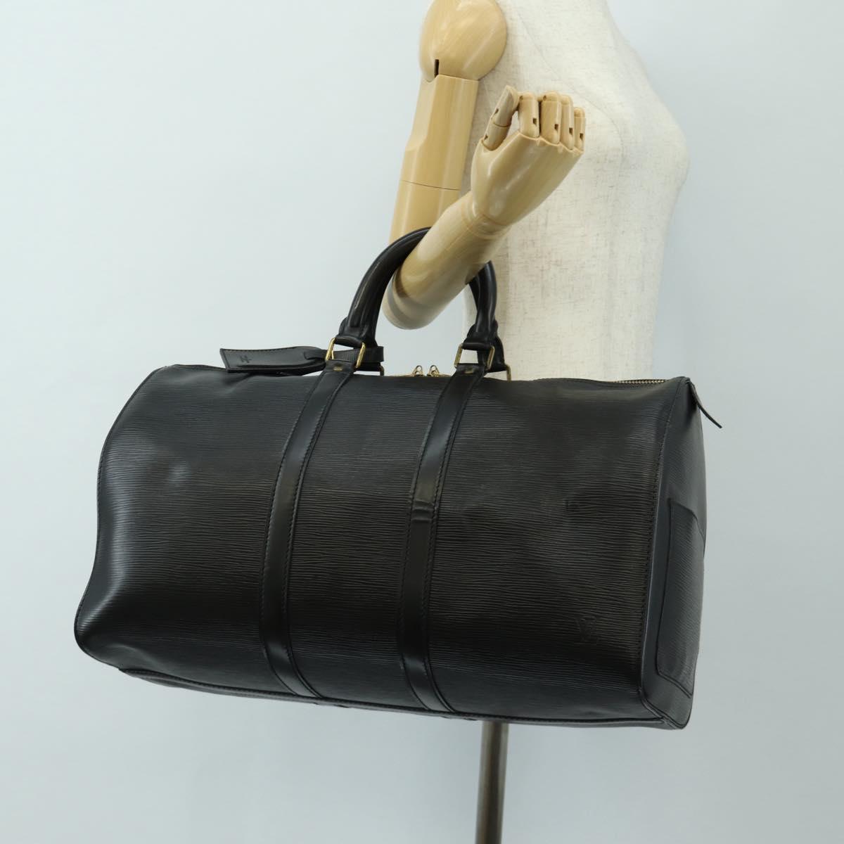 LOUIS VUITTON Epi Keepall 50 Boston Bag Noir M42962 LV Auth 188969V