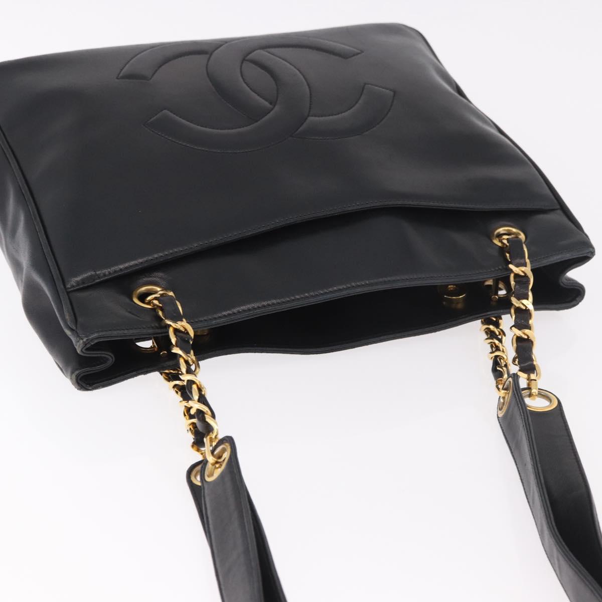 CHANEL COCO Mark Chain Shoulder Bag Leather Gold Black CC Auth 188970V