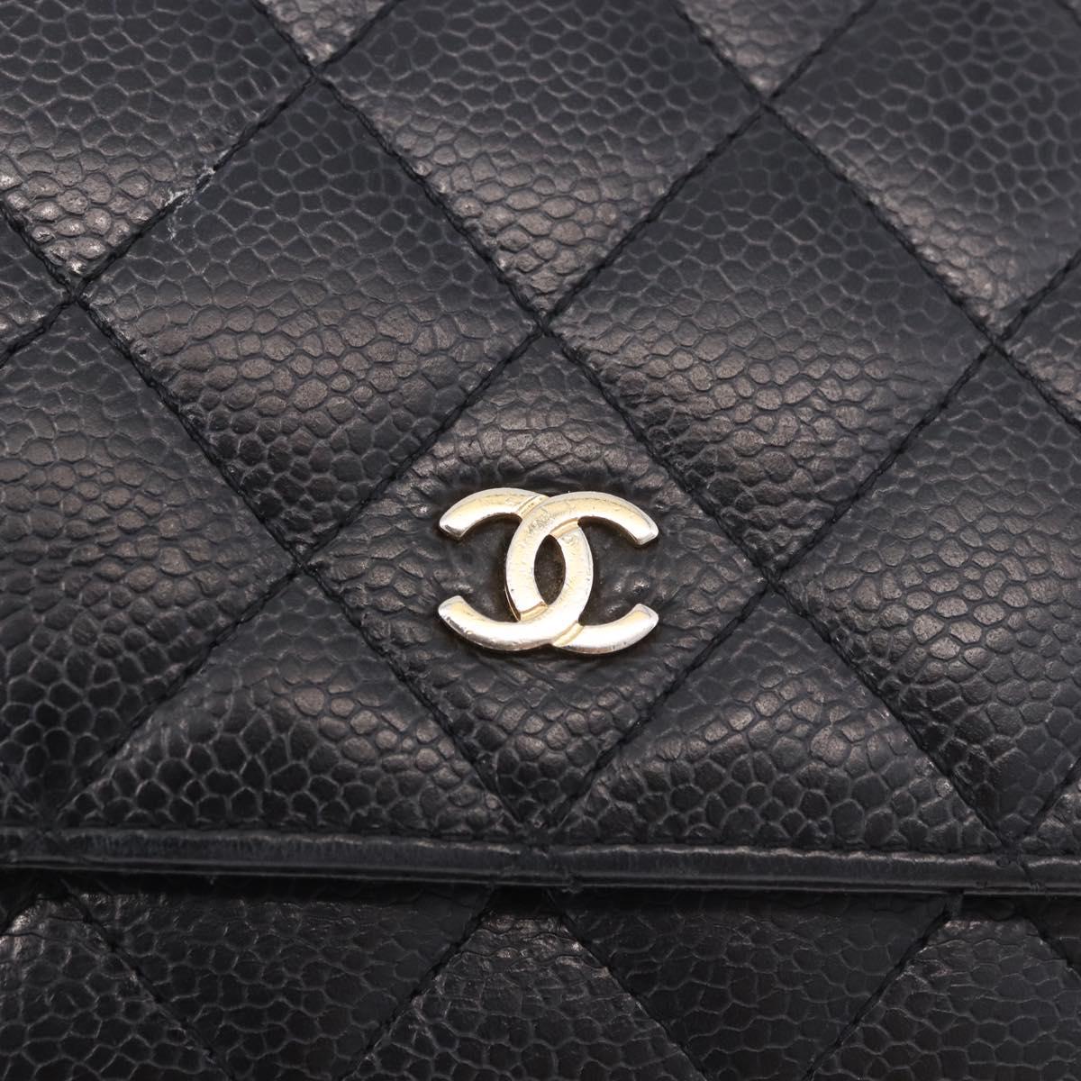 CHANEL Matelasse Chain Shoulder Bag Caviar Skin Black Gold CC Auth 188972