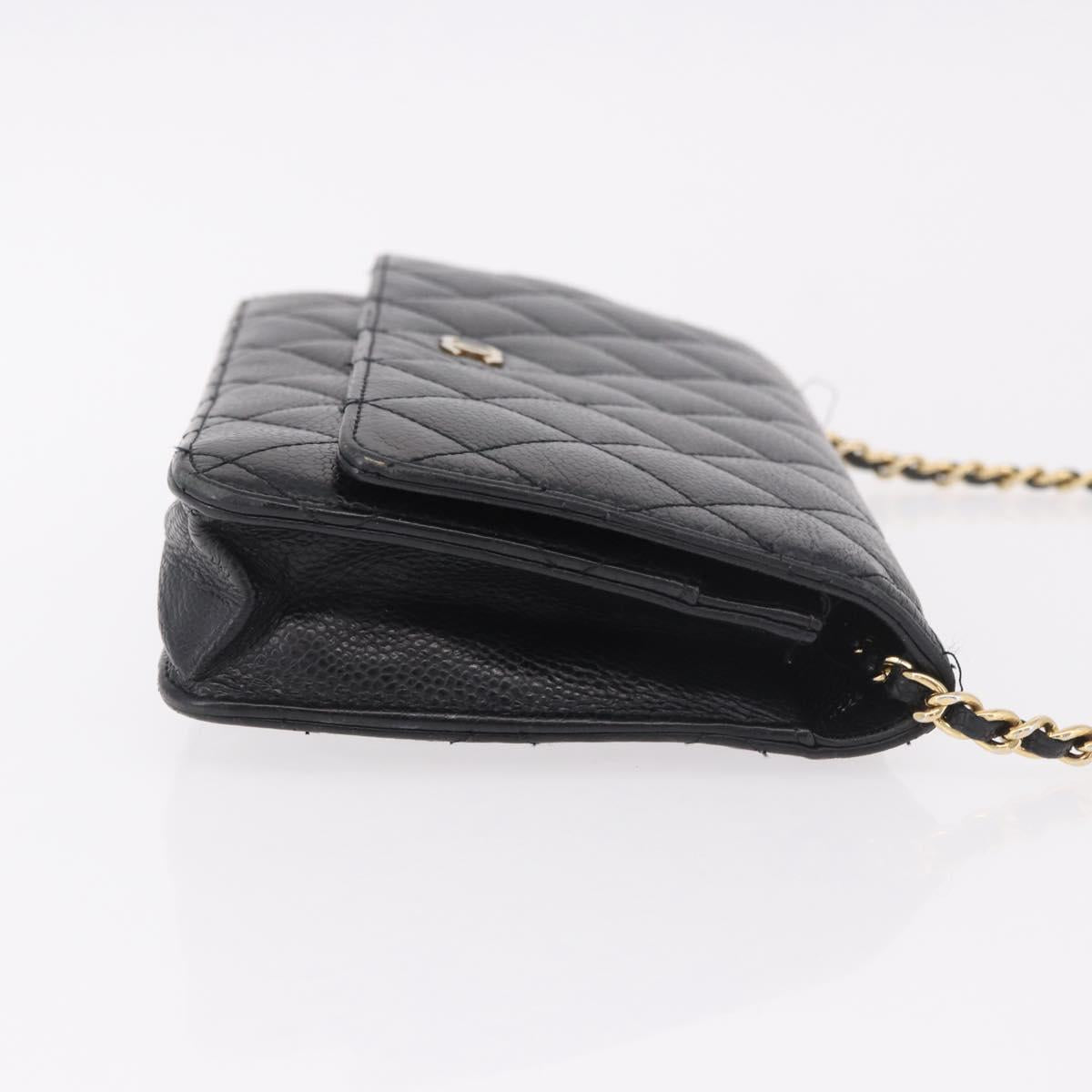 CHANEL Matelasse Chain Shoulder Bag Caviar Skin Black Gold CC Auth 188972