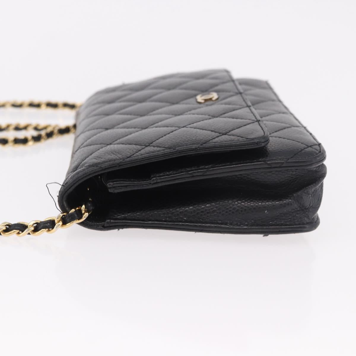 CHANEL Matelasse Chain Shoulder Bag Caviar Skin Black Gold CC Auth 188972