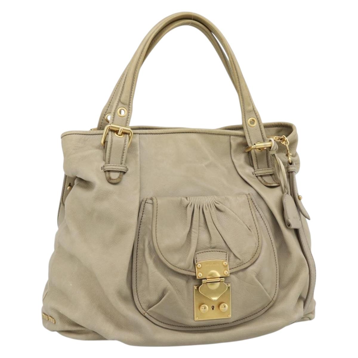 Miu Miu Hand Bag Leather 2way Beige Gold Auth 188974A