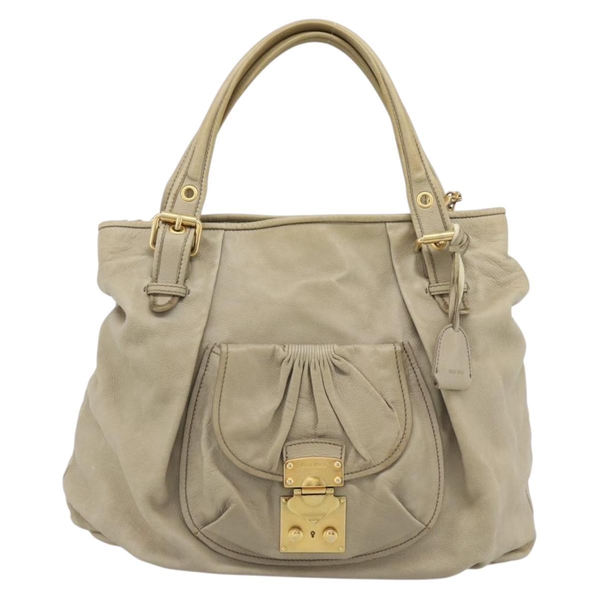 Miu Miu Hand Bag Leather 2way Beige Gold Auth 188974A