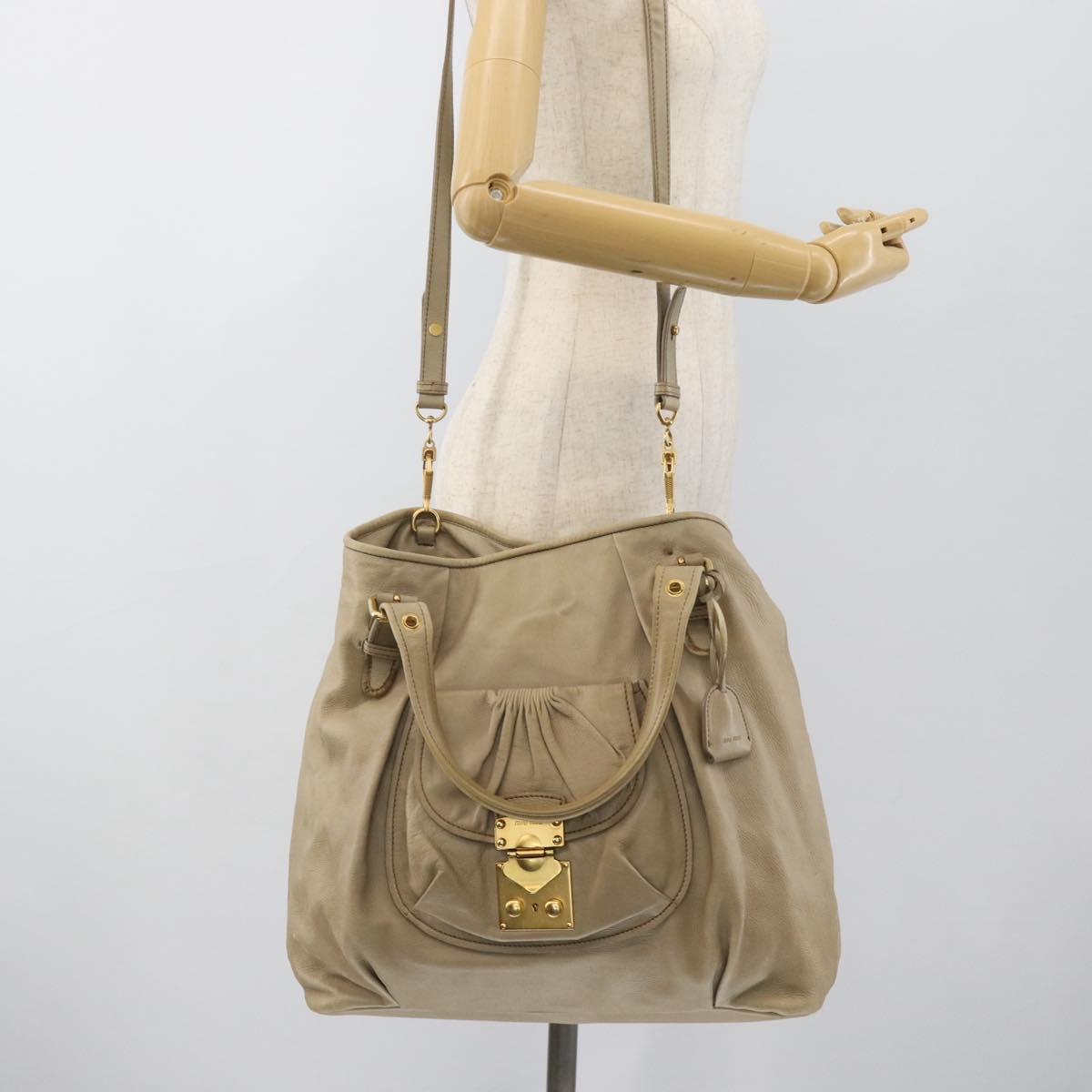 Miu Miu Hand Bag Leather 2way Beige Gold Auth 188974A